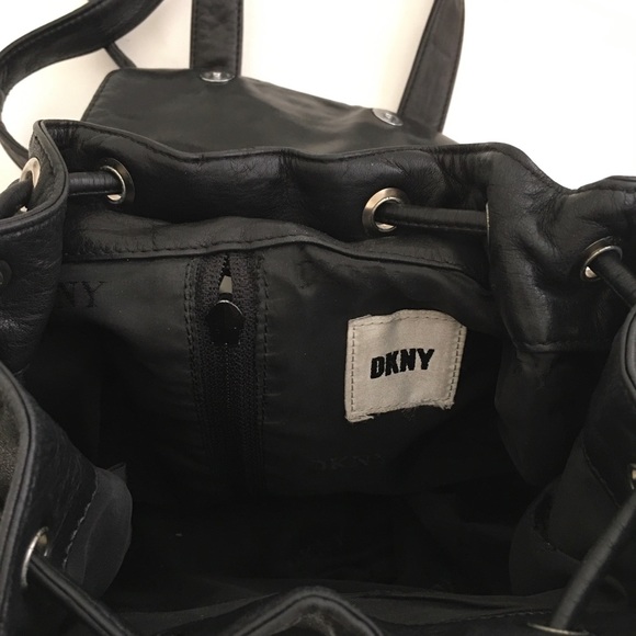 DKNY Black Mini Leather Backpack 10x8x5 Magnetic Snaps Silver Hardware - Picture 15 of 16